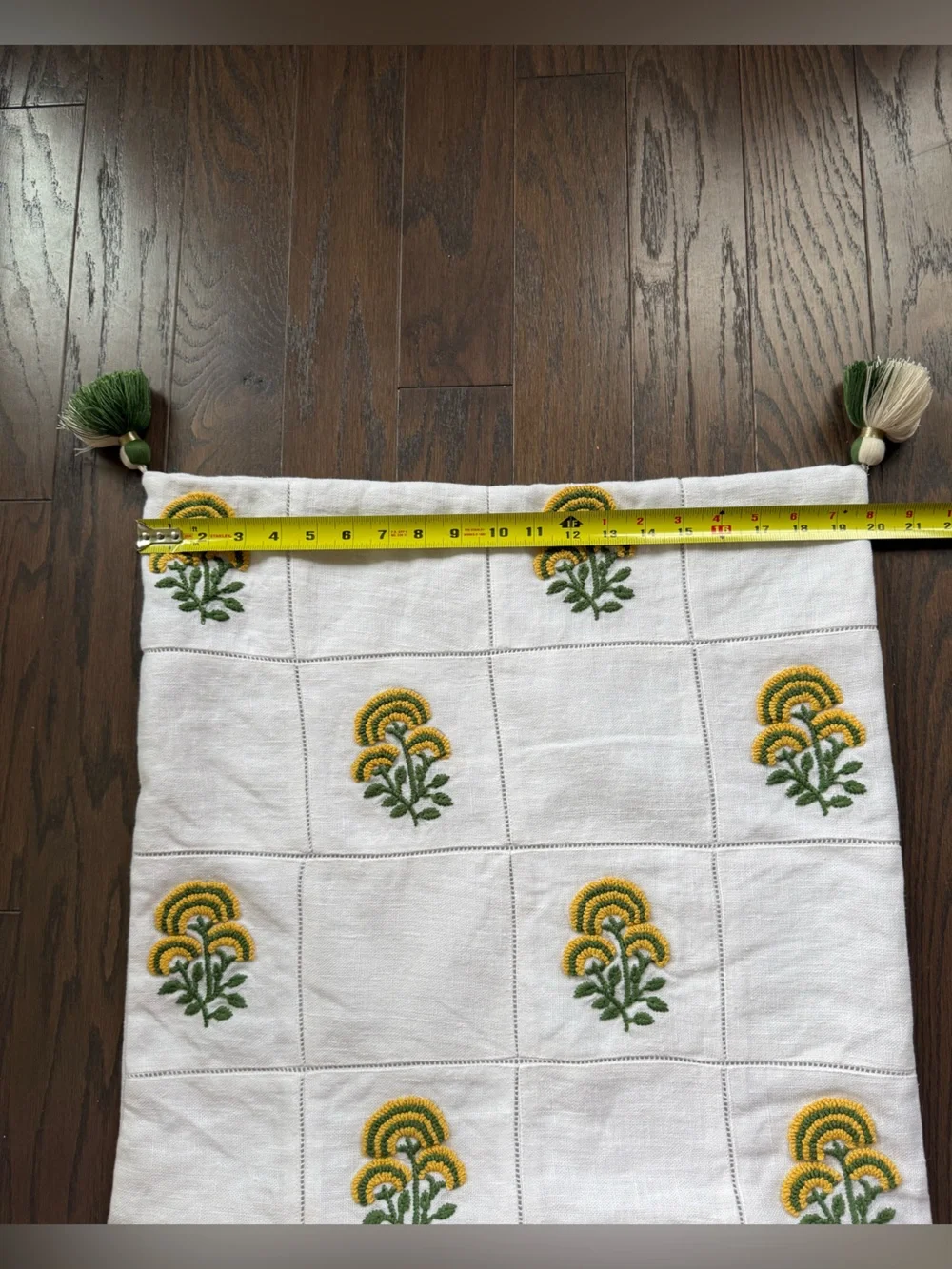New! SERENA & LILY Cortina Moss/Sunflower Linen Embroidered Tassel Pillow